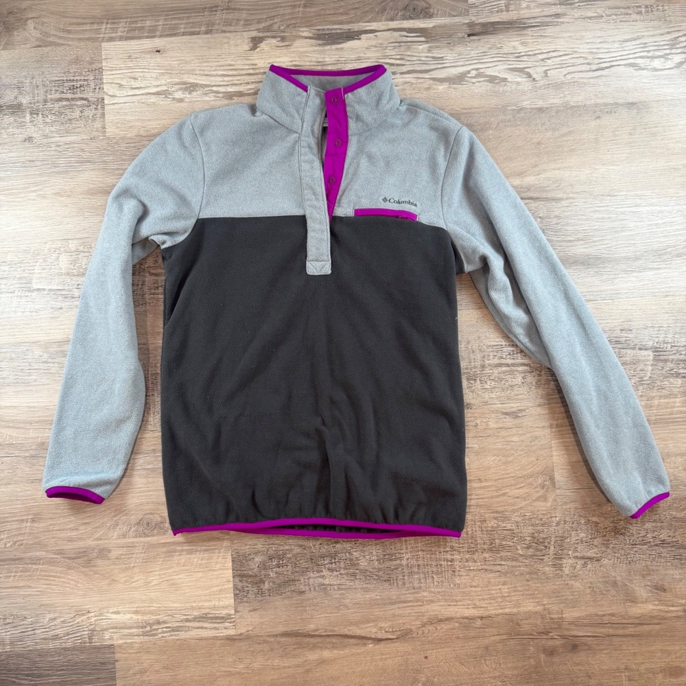 Columbia Womens Fleece Sweatshirt Snap Mock Neck Gray Magenta M Outdoor Gorpcore